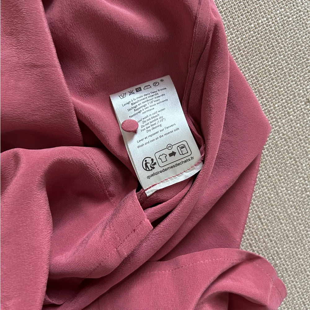 Sezane Chlo Silk Shirt Blouse Rosewood Pink Classic French Top Lace - Picture 11 of 12